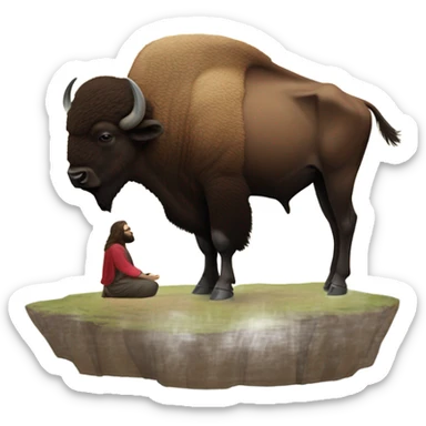 A bison praying up to heaven and Jesus looking down  sticker