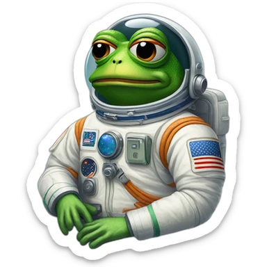 pepe frog using astronout costume with "LFG" text sticker