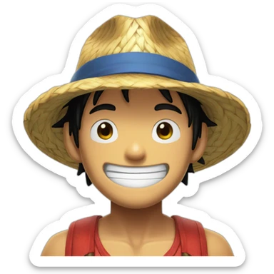 Luffy with his straw hat and his scar at the bottom of the right eye smiling with closed eyes sticker