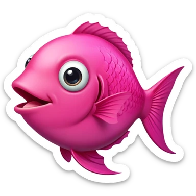 extremely derpy bright pink fish in perfect side profile facing right, wide surprised eye, big open mouth with visible tongue, stupid gaping expression, flat 2D side view only sticker