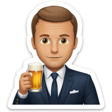 Macron drinking beer sticker