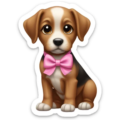 Puppy of a york with pink bow sticker