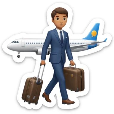 Please create an image of a young person departing overseas for employment. Set the scene as them pulling a suitcase toward the airp sticker