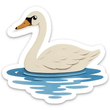 tundra swan gliding on a pond, paper craft style, pronounced paper layers, expressive eye, naturalistic pose, water reflections sticker