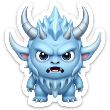 a cute grumpy chibi ice monster, scary, sinister sticker