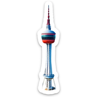 ​Cinematic Realistic N Seoul Tower, depicted in full daylight as a slender, single-column tower crowned by a cylindrical observation deck, set against a clear blue sky over Seoul’s vibrant cityscape, rendered with crisp architectural detail and bright, natural lighting that accentuates its modern elegance, sticker