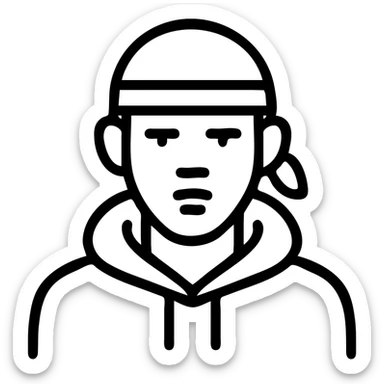black man with a durag and black hoodie, outlined icon, no fill, modern and minimalistic sticker