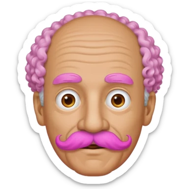 old guy with very curly short hair and big  pink mustache sticker