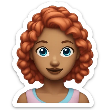 Woman with brown skin, fantasy red hair with two pigtails and light blue eyes  sticker