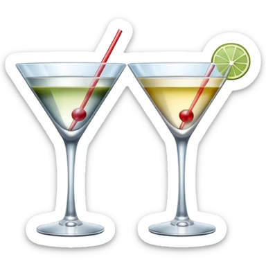 two realistic glasses of cocktail in emoji style, martini glass shape, no straw, no fruit, no ice sticker
