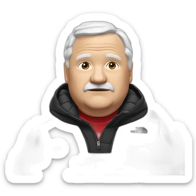 old white man overweight with black and red supreme north face puffy jacket  upper body bust sticker