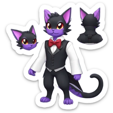  Cool cute edgy cartoon black purple red ethereal fantasy beautiful elegant nargacuga-Noivern-cat-Fakemon collar harness bow tie and bracers full body sticker