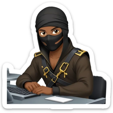 african-ameican mercenary ninja pirate hacker terminal command center sticker