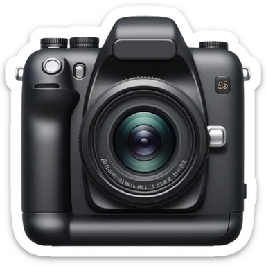 Ultra minimal camera, extremely simplified DSLR, just basic rectangular shape with tiny lens, absolute minimal detail sticker