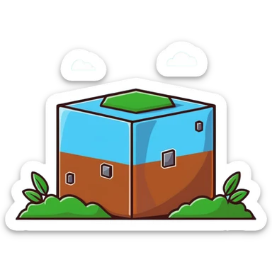 brown cube with small gray stones inside and green grass on top sticker
