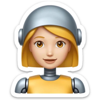 crée un emoji animé d'une tête mi-femme mi Robot Avec un sourire sticker