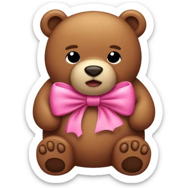 brown fat bear pink bow sticker