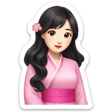 cute go yoon jung with wavy black hair posing with pink ao dai half body sticker