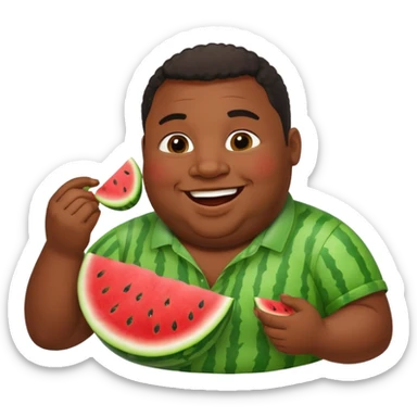 Fat black man eating watermelon sticker