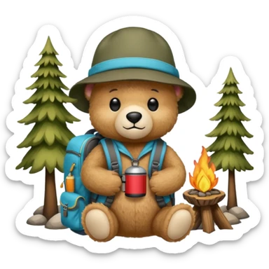 Teddy bear camping sticker