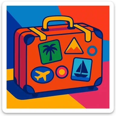 a suitcase with travel stickers in a vibrant style sticker
