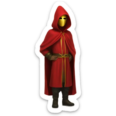 Man with red hooded robe and golden mask in forest sticker