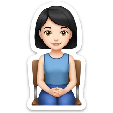 Girl with short black hair smiling sitting on a chair sticker