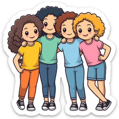 Three girls smiling in puerto Rico. 2 have curly hair and 1 has straight hair.  sticker