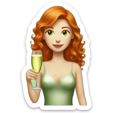 green-eyed red-haired woman with a glass of champagne sticker