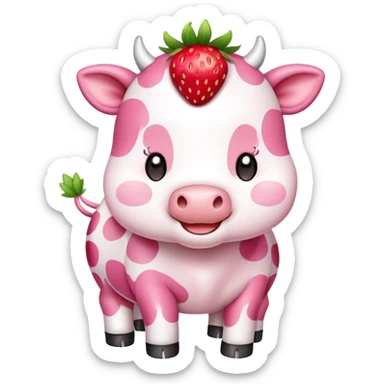 Pink cute strawberry cow chibi  sticker