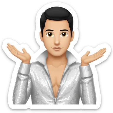 Danny Wood from NKOTB with black hair, white sequin outfit, light tan skin sticker