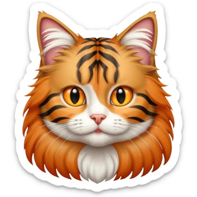 A long haired tabby cat with a white chest and white paws, sticker
