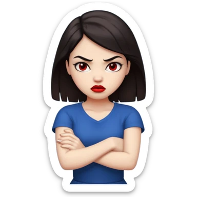 very angry arms crossed girl with dark hair sticker