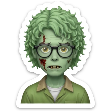 Draw a zombie boy with curly, wavy hair, glasses, and a mullet. sticker