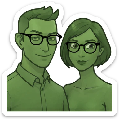 Brown woman black hair kissing white man glasses light brown medium hair  sticker