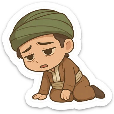 Kurdish sticker, low energy mood, cartoon style, Kurdish person in traditional dress, slouching or lying down, looking drained, no text, suitable for social media sticker
