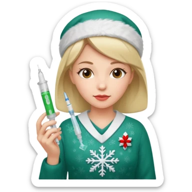 nurse wearing a christmas pullover and holding a a sting sticker