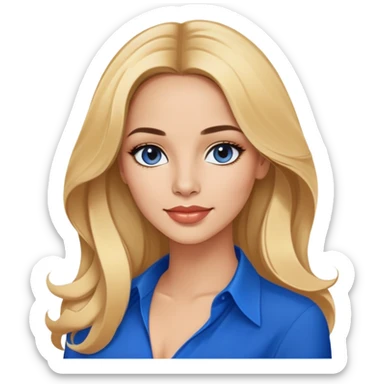 Linette Torres, Puerto Rican actress with fair complexion, beautiful facial features, bright expressive eyes, defined cheekbones, full lips with warm smile, long flowing blonde hair, wearing a stylish blue blouse sticker