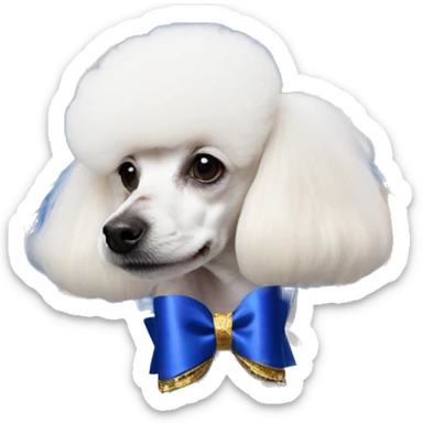 Royal blue and gold bow on white poodle sticker