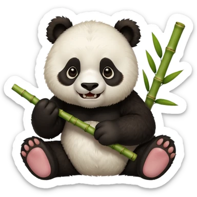 Tatlı Kahverengi ve beyaz renginde panda elinde bambu olsun tam ısırıcakken olsun sticker