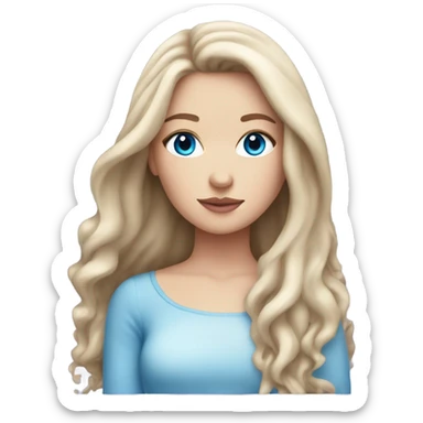 White girl with long brown hair and blue eyes and pink lips  sticker