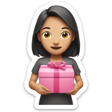 An Asian woman holds a pink package in her hand sticker