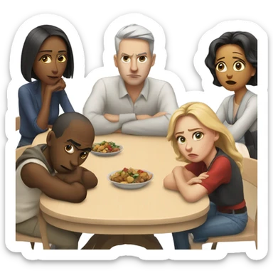 white people sitting around a table looking unhappy sticker