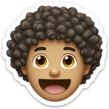 A light skinned Honduras man with curly hair and a mole on his right cheek, opening his mouth sticking his tongue out happy sticker