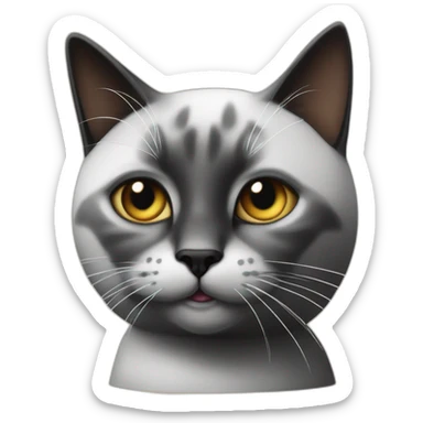 "La cara del gato es mitad negra y mitad blanca con una mancha negra en el cuarto inferior derecho sticker