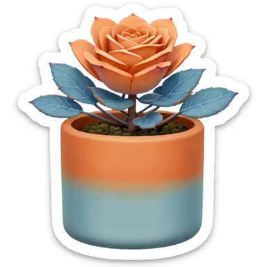 A ceramic pot in a pastel orange color, shaped like a cylinder, the pot is short and contains an Echeveria Blue Rose plant. sticker