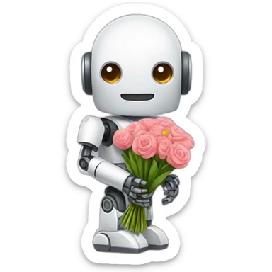 robot with flower bouquet sticker