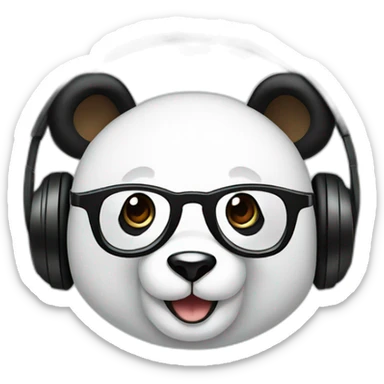 smiling geek panda with black headphone and circular glasses sticker