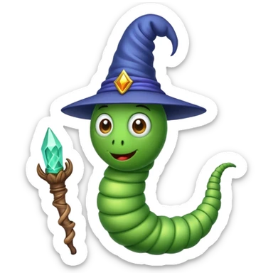 a worm with a wizard hat on sticker