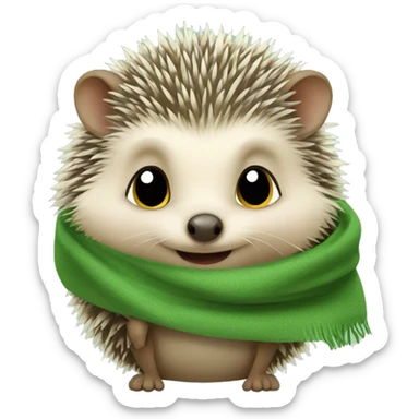 A cute Little hedgehog wearing a green scarf sticker